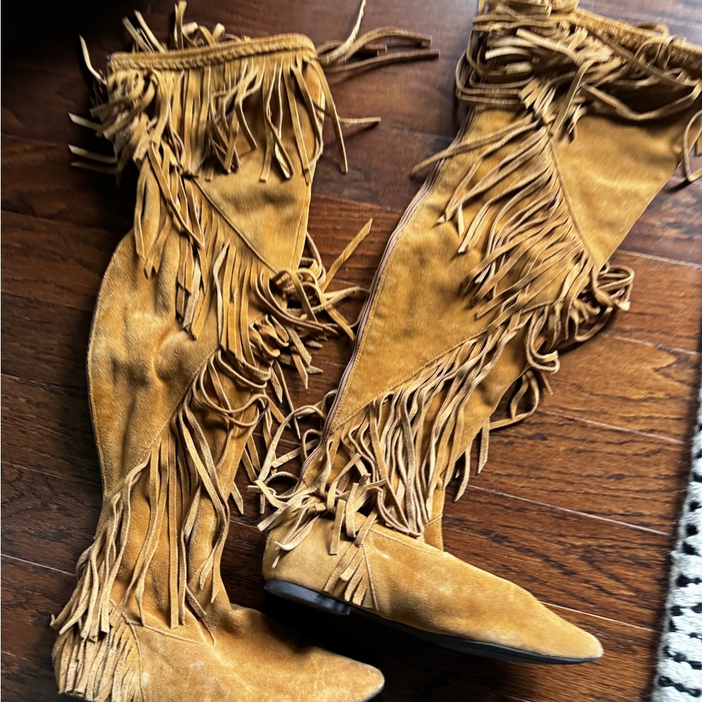 Sam Edelman Camel Fringed Over the Knee Boots